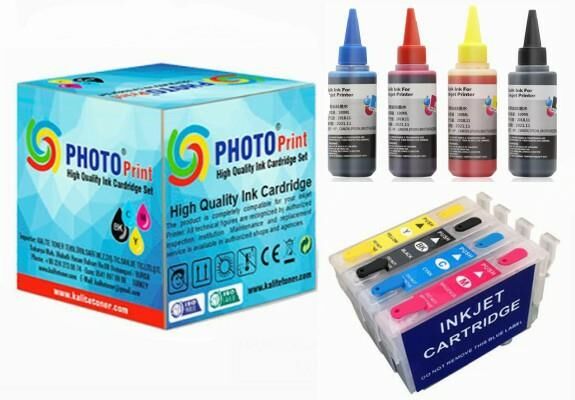 Photo Print Epson Stylus D78 T0711-T0714 Muadil Kolay Dolan Kartuş+ 4 X100 ml Renk Mürekkep Seti