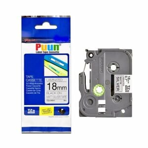 Puun Brother Tze-M941 18 Mm X 8 mt  Mat Gümüş Üzeri Siyah Güçlü Yapışkanlı İthal Muadil Laminasyonlu Etiket
