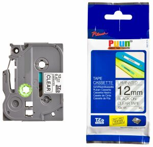 Puun Brother P Touch Tz Tape Tze-131 12Mm 8M  Seffaf Etikete Siyah Muadil Laminasyon Etiket Şeridi