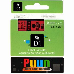 Dymo D1 40917 S0720720 9 mm x 7 mt Muadil Kırmızı Etikete Siyah Yazı Şerit Etiket Kaseti