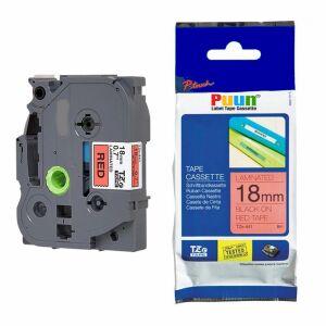 Puun Brother P-Touch TZE-441 18MM x 8m Kırmızı Üzerine Siyah Muadil Laminasyon Etiket Şeridi