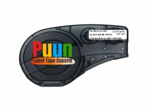 Puun Brady BMP21-LAB, BMP21-PLUS, M210, M210-LAB, M211  M21-500-595-WT-BK 142807 Vinil Güçlü Yapışkanlı Beyaz Üzerine Siyah 12.70MM x 6,4m Muadil Şerit Etiket Kaseti