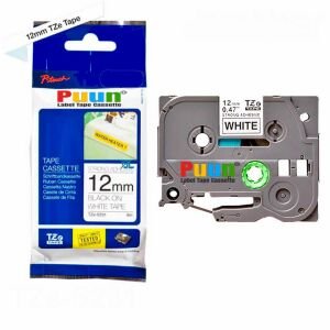 Puun Brother P-Touch TZE-S231 12mm X 8m Güçlü Yapışkanlı Beyaz Üzerine Siyah Muadil Laminasyon Etiket Şeridi