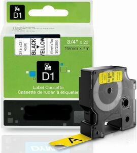Dymo D1 45808 S0720880 19 mm x 7 mt Muadil Sarı Etikete Siyah Yazı Şerit Etiket Kaseti